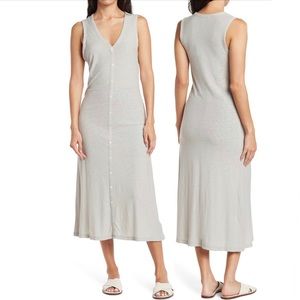 James Perse Cardigan V Neck Sleeveless Tank A Line Midi Dress Heather Gray S NWT